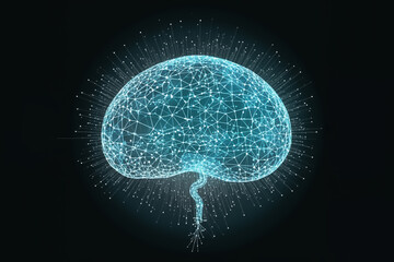 Glowing human brain model, Artificial intelligence, neural network concept, ai generated
