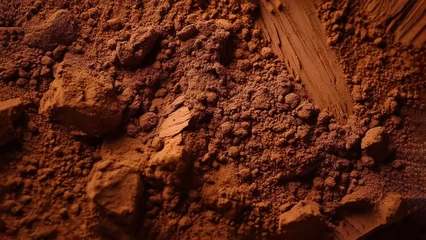 Fotobehang Close-up of dried cocoa powder, background, ai generated © Diana Vyshniakova