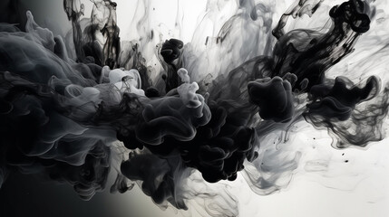 Abstract background, Acrylic white colors and ink in black water. Ink blot. Image generated by AI.