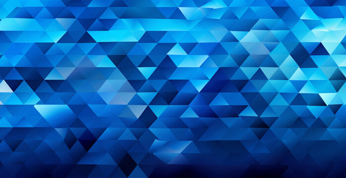 Modern and abstract blue triangles with grungy texture, panoramic background - AI generated image