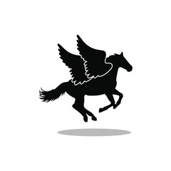 Horse running icon vector illustration flying horse with wings black color.