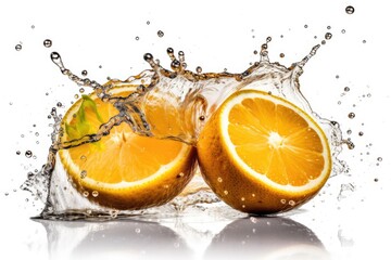 Fototapeta na wymiar tasty oranges with water splash on a white background