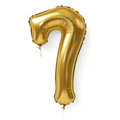 Shiny Gold Number Shaped Balloon Isolated on White Background. Number Seven 7. Generative AI illustration.