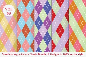 Argyle Pattern vector Bundle 5 designs Vol.53, classic Fabric texture background