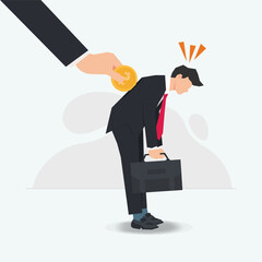 Big hand hold coin to put into hole on businessman back design vector illustration