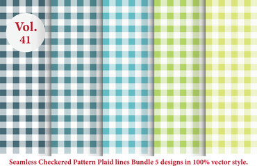 Plaid lines Pattern checkered Bundle 5 Designs Vol.41,vector Tartan seamless