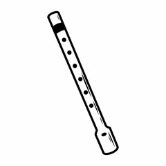 Flute on white background. Musical instrument in doodle style. Contour illustration.
