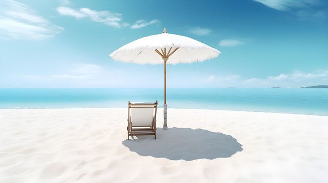 Beautiful beach scene. White sand, chairs and umbrella, travel tourism wide panorama background concept. tranquil beach landscape. copy space