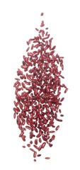 Red Bean flying explosion, red grain beans explode abstract cloud fly. Beautiful complete seed pea bean splash in air, food object design. Selective focus freeze shot white background isolated