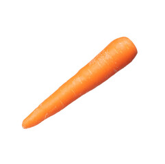 Carrot fresh full length fly in air. Beta Carotene orange color in Carrot is good health. Natural raw surface of carrot with root. White background isolated, high speed shutter