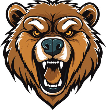 angry grizzly bear head vector art illustration  isolated on white background, sticker, clipart, logo, icon, cartoon, mascot design