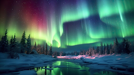 Obraz premium Northern Lights dancing during night 