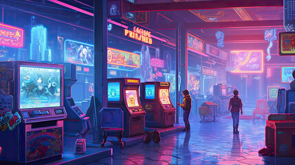 retro arcade filled with vintage arcade cabinets
