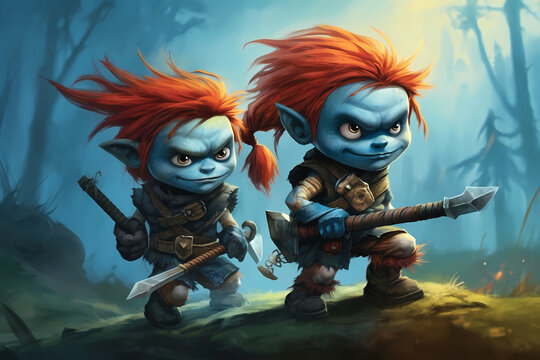 two warriors of a little blue fairy folk
