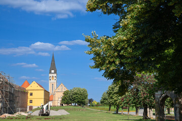 Ilok Church with its tower, the Sveti Ivan Kapistran church, in the franjevacki samostan convent. Ilok is the easternmost city of Croatia, in the slavonia region, and a major touristic landmark.