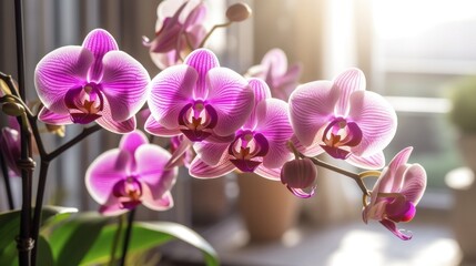 Fototapeta na wymiar Orchid flower in natural light. Generative AI.