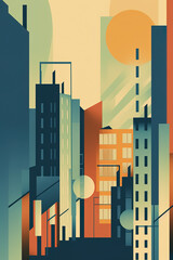 Abstract Bauhaus style architecture background, trendy 20s geometric design poster design, generative AI digital art.