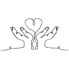 hand holding heart, One continuous single line hand 