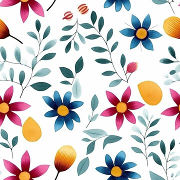Floral watercolor backdrop on white backdrop. Generative AI seamless background.