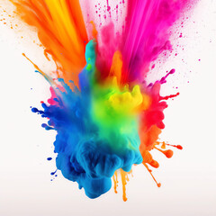 Colorful rainbow holi paint splash, color powder explosion, white background Generative AI.