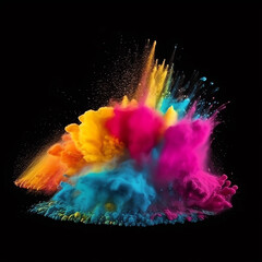 Colorful rainbow holi paint splash, color powder explosion, black background Generative AI.