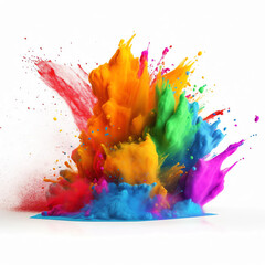 Colorful rainbow holi paint splash, color powder explosion, white background Generative AI.
