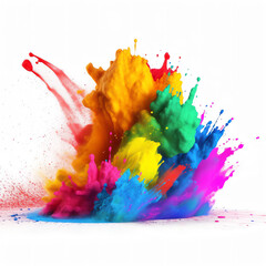 Colorful rainbow holi paint splash, color powder explosion, white background Generative AI.