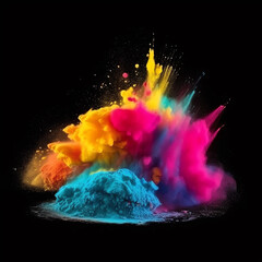 Colorful rainbow holi paint splash, color powder explosion, black background Generative AI.