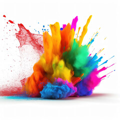 Colorful rainbow holi paint splash, color powder explosion, white background Generative AI.