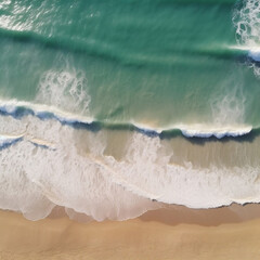 Ocean waves on the beach, top-down view of beach, sea with blue water Generative AI.