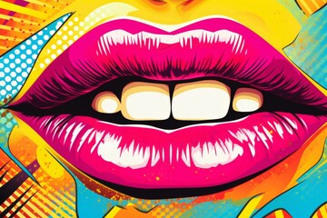 Vibrant Lips: Colorful Pop Art Background Woman, Generative AI - obrazy, fototapety, plakaty
