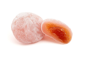 Pink Passion Fruit Boba Mochi on a White Background