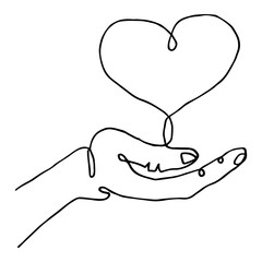 hand holding heart, One continuous single line hand 