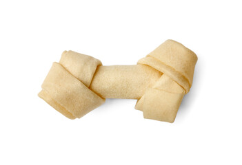 Knotted bone dog treat on white background, top view