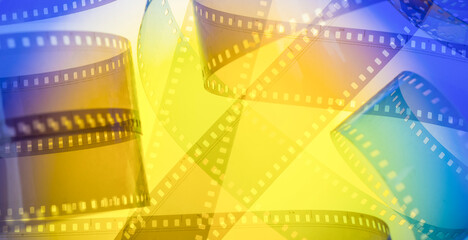 multicolored abstract background with film strip.film festival filmmaking movie announcement concept