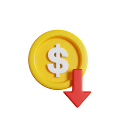 3d illustration of usd rate down