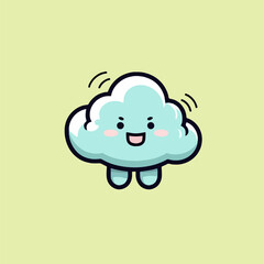 Cheerful Blue Cloud Cartoon Vector Icon, Flat Style Design