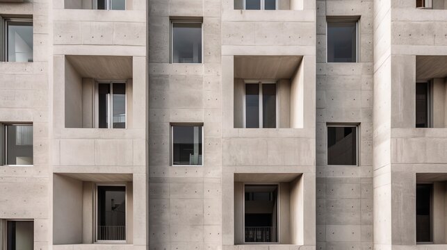 Concrete facade of grey building apartment exterior at day using generative AI