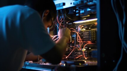 Fototapeta na wymiar computer technician repairing a computer. generative ai