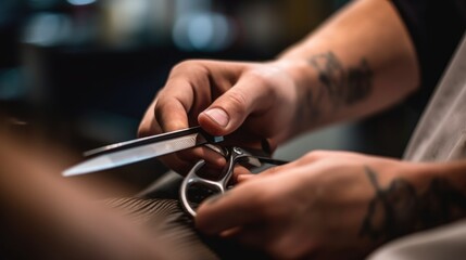 Obraz premium hairdresser cutting a client's hair generative ai