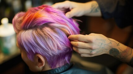 Fototapeta premium hairstylist coloring a client's hair. generative ai