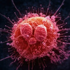 Cancer cells dividing malignant tumor cancerous cell spread in a human body caused by carcinogens or genetics, immunotherapy, hemotherapy or radiation therapy, Generative AI