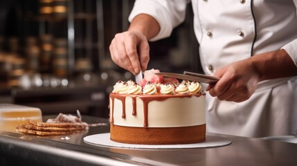pastry chef decorating a cake generative ai