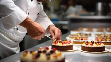 pastry chef decorating a cake generative ai