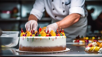 pastry chef decorating a cake generative ai