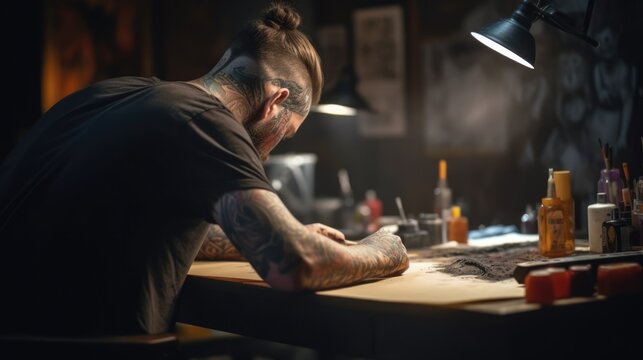tattoo artist creating a tattoo generative ai