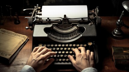 Fototapeta na wymiar writer typing on a typewriter or computer. generative ai