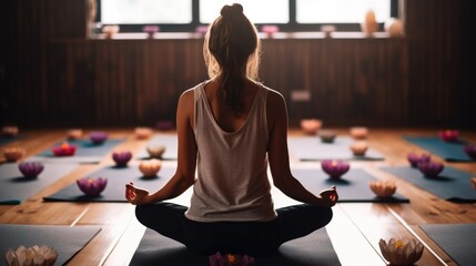 yoga teacher leading a meditation session. generative ai