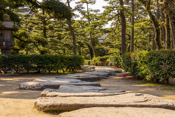 Tamamo Park, or Takamatsu Castle Park in Takamatsu City, Kagawa Prefecture, Japan