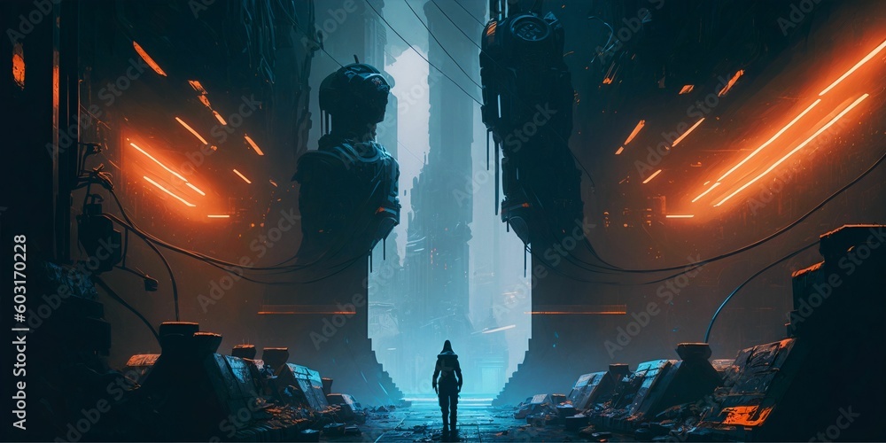 Wall mural abstract science fiction style background illustration created using ai generative.